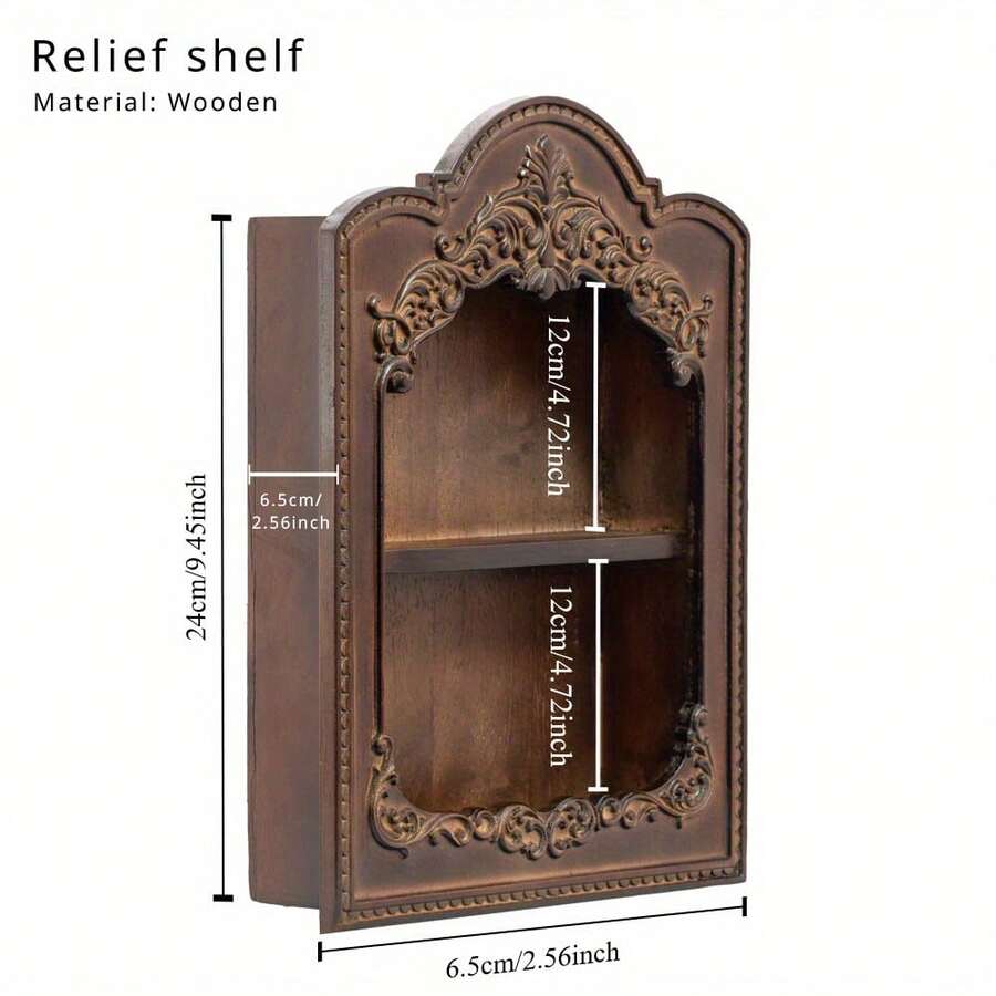 Solid Wood Embossed Storage Rack, Wooden Aromatherapy And Perfume Decoration Wall Hanging Storage Rack, French Retro Carved Wall Cabinet, Small Jewelry Hanging Rack - Brown - View 1