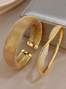 Bộ vòng tay bằng thép không gỉ mạ vàng 18K sang trọng kiểu cổ điển, họa tiết lưới đính kim cương, hình vòng cung, trang sức thanh lịch dành cho nữ, thích hợp cho Ngày Valentine, tiệc tùng, buổi tối, hàng ngày, năm mới, đám cưới, đi biển, Giáng sinh, kỷ niệm, Ngày của Mẹ, quà tặng phong cách Bohemian cho phù dâu. - Nhiều màu - Xem 12