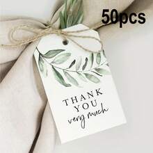 50Pcs/Pack Green Country Style Gift Tags With String Holes, Thank You Hanging Cards For Gift Wrapping, Party & Holiday Celebrations - Green - View 6