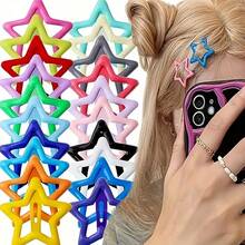 50/100pcs Y2K Star Hair Clips - Hollow Cute Metal Non-Slip Star Bangs Clips, Pastel & Neon Color Pointed Design, Suitable For Women Daily Hairstyles, Ponytail, Bun, Chignon - Color Mixing - View 6