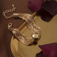 1pc New Exaggerated Punk Style Multi-Layer Chain & Ball Decor Bracelet, Versatile Tassel Chain Bracelet For Women, Suitable For Street, Party, Daily Wear - Yellow Gold - View 5
