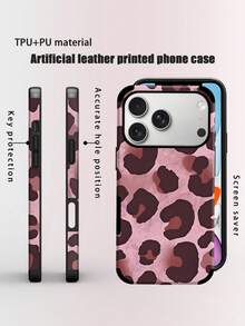 1 pieza Funda de teléfono de cuero suave con estampado vintage de leopardo, a prueba de golpes, compatible con Apple 17 Pro Max/16 Pro Max/16 Plus/13 Pro Max/14 Pro Max 13 14 11 12 Pro 11/15 Pro, Galaxy S24 Ultra, diseño con orificio para altavoz, regalo para fiestas - Rosa - Ver 1