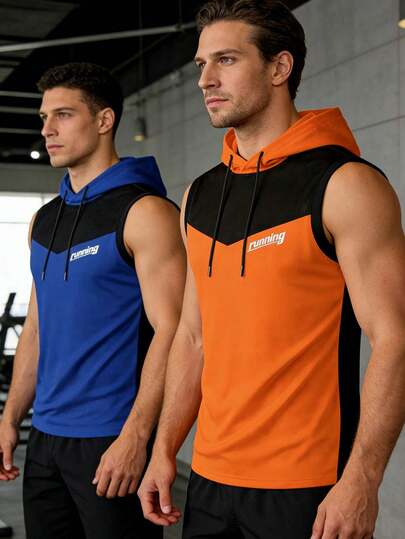 两件装男士运动连帽卫衣，夏季撞色连帽男士休闲户外慢跑套装，健身运动套装，新款时尚