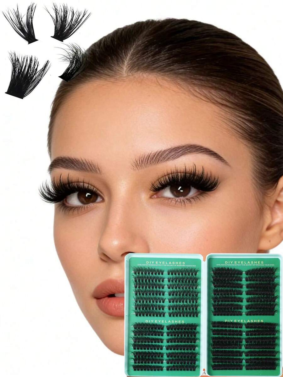 40/60/80/100D-504 簇状蓬松浓密分段式假睫毛，5D 效果仿貂毛单根假睫毛，D 卷翘度，长度 6-18mm 混合，可重复使用，易于佩戴，适合日常、派对、通勤等场合。 - 查看 1