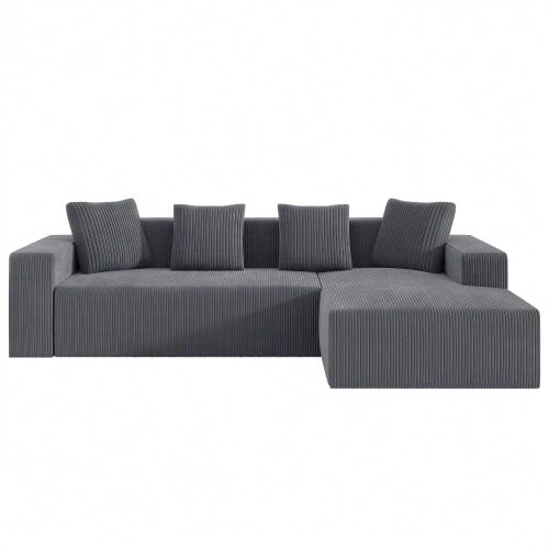 Fully Compressed Boneless Sofa, Cloud Combination Sofa With L-Shaped Chaise Lounges, Modern Modular Sofa With Deep Seats, Upholstered Sofa For Living Room And Bedroom - Dark Grey - View 1