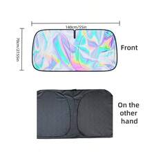 Visera de sol para coche con estampado de cuadros a la moda, cobertura completa, aislamiento térmico y protección UV para el interior del automóvil - Parasol frontal con estampado de rombos impreso con láser. - Ver 3