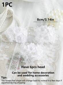 1 Bundle (6 Heads) Faux Pearl Plum Blossom Bridal Flowers MINI Branch Leaf Letter, Bouquet DIY, Wreath Material, Candy Box Accessories, Home Wedding Decoration, Bride Wrist Flower, Chest Flower, Headflower Material, Valentine's Day Gift, New Year Decoration, Birthday Party Cake Accessories Fake Plants Room Decor Garden Centerpieces - White - View 2