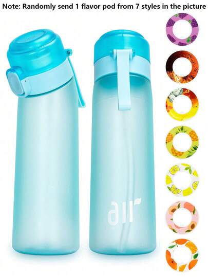1PC Sports Water Bottle, Water Bottle Starter Set, Contains 1 Random Circle Shape Flavor Pack, 0 Sugar 0 Calorie Flavor Pack, Valentine's Day Gift, Birthday Gift, Great For Gym, School, Randomly Send 1 Flavor Pod From 7 Styles ﻿
