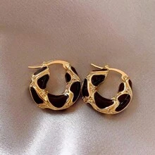 2 đôi bông tai thời trang cá nhân hóa dành cho nữ, làm từ nhựa màu nâu cổ điển, đính đá mắt hổ. - màu đen - Xem 10