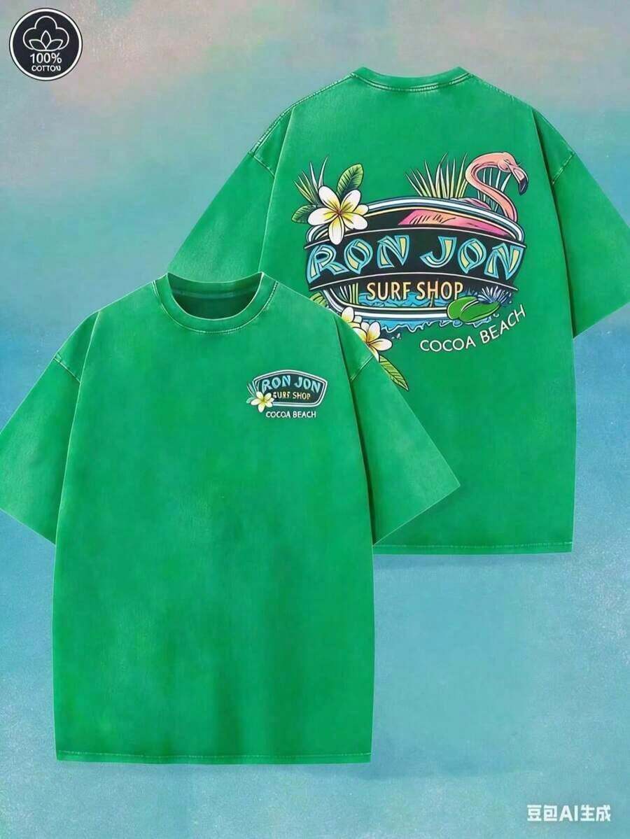 Summer Tops(230 Cotton-Shirt) Men's-Shirt, Surf Shop Graphic - Shirt,Street StyleUnisex Casual-ShirtsLoose And ComfortableSummer Lightweight Style Cas - 綠色 - 查看 1