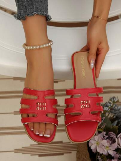 Sandales plates décontractées style coréen pour femmes, sandales à enfiler à bout ouvert pour le printemps et l'été, sandales de plage bohèmes plates et à la mode en 1 pièce seul morceau pour femmes