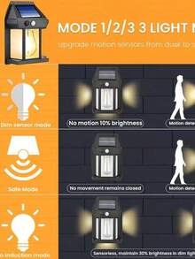 Luces Solares Comerciales de Pared para Uso Exterior, con Sensores de Movimiento y Control de Luz, con Tres Modos Adecuados para Patios, Exteriores, Porches, Terrazas y Entradas - Negro - Ver 8