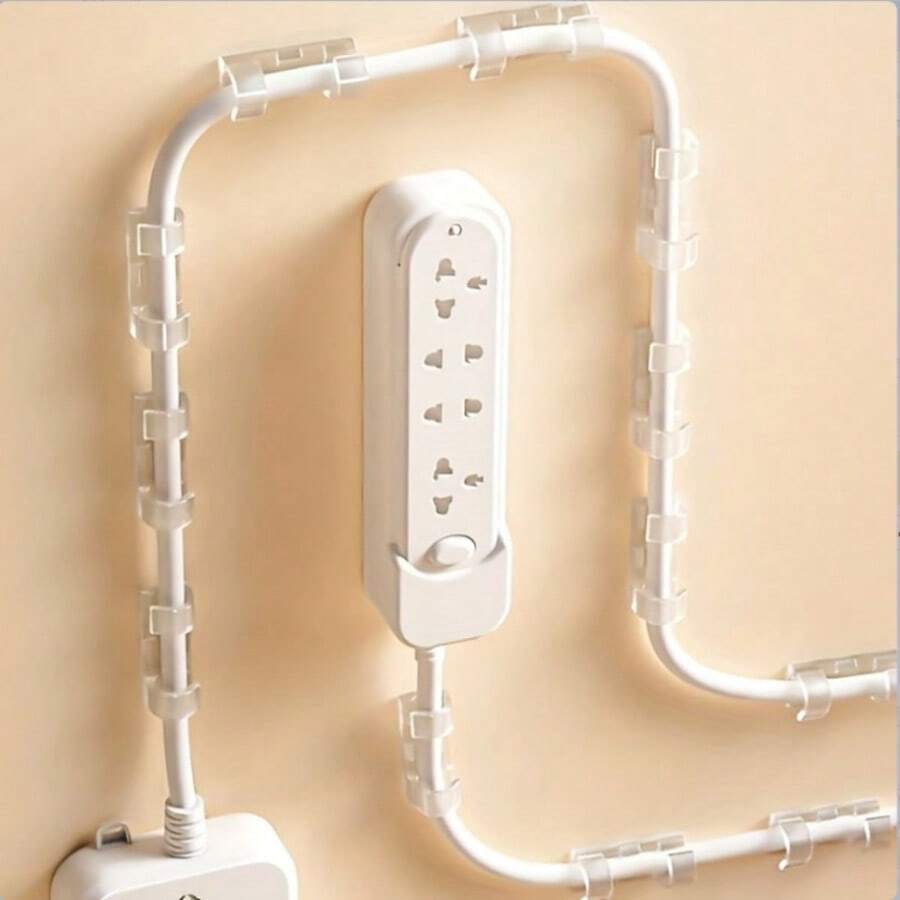 100pcs, Adjustable Cable Management Clips, Adhesive Cable Organizers Sticky Wire Clips Cord Holder For TV PC Ethernet Cable Under Desk Wall Home Office - Transparent - View 1