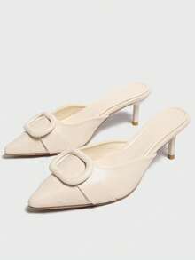 Tacones de aguja de efecto terciopelo con adornos para mujer, tacones de gatito - Beis - Ver 6