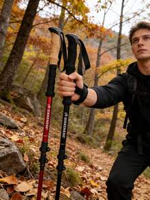 可折叠铝合金登山杖，超轻可调节，符合人体工学的EVA泡沫手柄，男女通用，适合徒步旅行和露营 - D - 查看 9