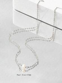 1 chiếc vòng cổ bằng bạc Sterling 925 đính ngọc trai nuôi cấy nước ngọt tự nhiên/mã não đen/ngọc lam/lapis lazuli, kiểu dáng thanh lịch tối giản, phù hợp đeo hàng ngày và trong đám cưới, có thể đeo nhiều lớp. - Bạc - Xem 1