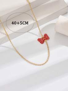 1件优雅甜美INS风奢华小众红色珐琅波点独特设计浪漫情人节高端红色蝴蝶结时尚亮点女士项链 - 項鍊 - 查看 2