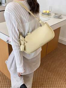 2026新款柔和荔枝纹理腋下包，小众时尚单肩包，通勤百搭手提包，简约优雅日常斜挎包，学院风女生手提包 - 黃色 - 查看 3