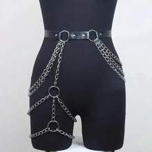1 chiếc dây đeo hông bằng da màu đen dành cho nữ, phụ kiện phong cách Punk Goth cho trang phục hàng ngày và lễ hội. - màu đen - Xem 3