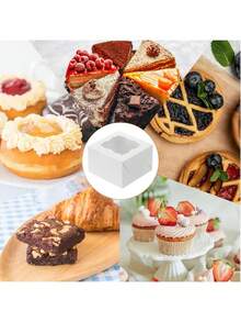 50pcs Mini Boxes With Window For Cakes, Donuts, Gifts - White - View 9