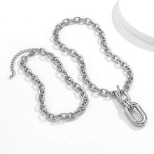 1 chiếc dây chuyền bạc kim loại tối giản, thời trang, dây xích dày nhiều lớp sáng tạo, phù hợp cho tiệc tùng và đeo hàng ngày. - Bạc - Xem 2