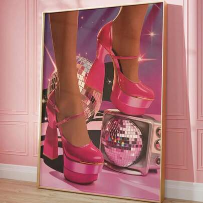 1pc Multi Sized Canvas Paintings, Disco Party Posters, Pink Wall Art, Vintage TV Prints, Female Aesthetics, 70s Wall Prints, High-Heeled Shoe Posters, Art, Retro Fun Creative Canvas Painting Wall Decorations, Suitable For Kitchen Decor, Room Decor, Home Decor, Bedroom Decor, Wall Decor, Living Room Decor, Room Accessories,Bathroom Decor,Office Decor,Western Decor,Suitable As A Housewarming Gift, It Is The Perfect Gift For Him/Her , 2D Graphic Design