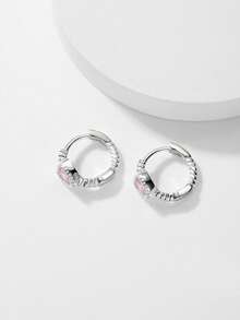 1 Đôi bông tai bạc S925 kiểu dáng tối giản hình trái tim màu hồng đính đá Zirconia, quà tặng lý tưởng cho kỳ nghỉ và hẹn hò dành cho nữ. - Vàng - Xem 3