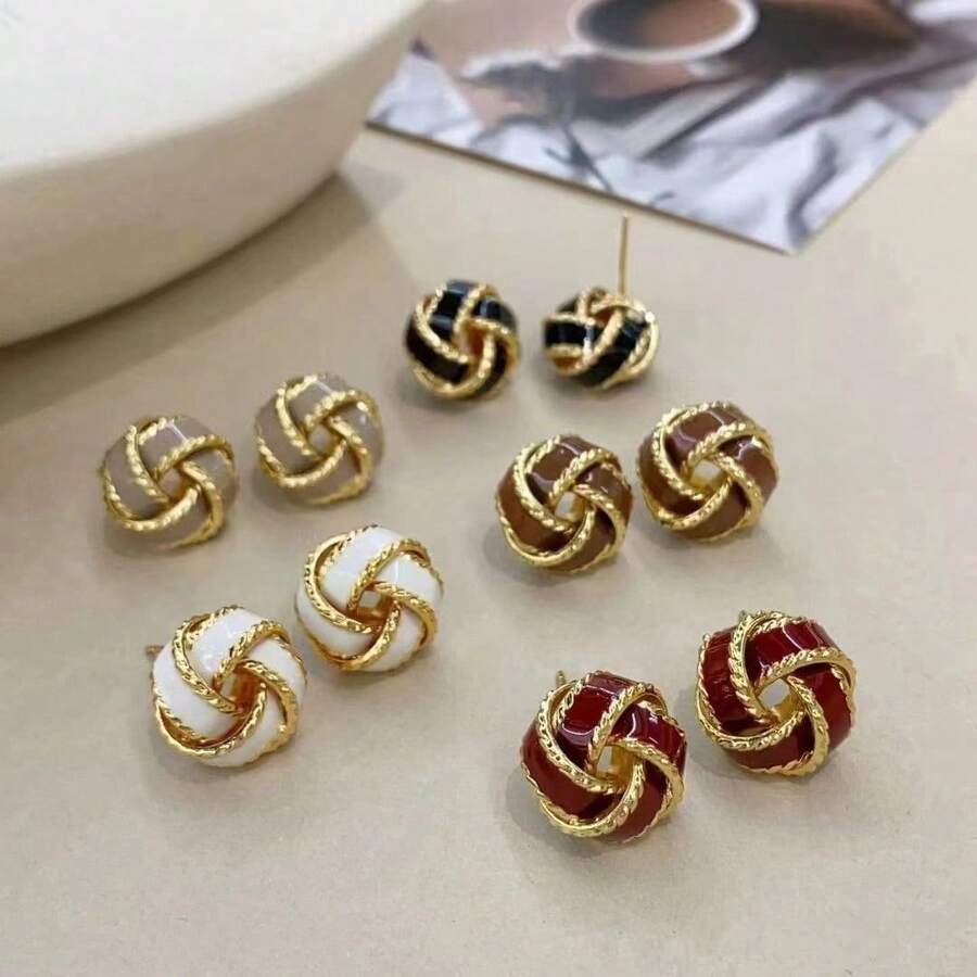 1 Đôi bông tai thắt nút kiểu Pháp cổ điển sang trọng, thiết kế độc đáo, thanh lịch, đa năng cho mùa xuân/hè. - Màu Đỏ Sâu - Xem 1