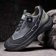 男士旋转纽扣徒步鞋，复古舒适休闲运动鞋，户外徒步露营鞋，大码 - 灰色 - 查看 13