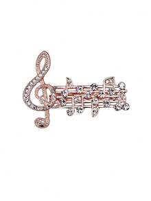 1件儿童时尚优雅音乐节礼物，水晶音符和高音谱号设计胸针，适合日常佩戴、送礼、节日佩戴 - 金色 - 查看 3