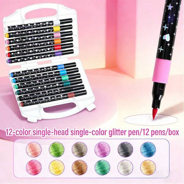 12 Color Flash Marking Pen Set GraffitiFlash Pen, Perfect For DIY Creative Works,Greeting Cards, Cups, Decorations,Sketching, And Professional Art Creation,With Two Styles To Choose From.