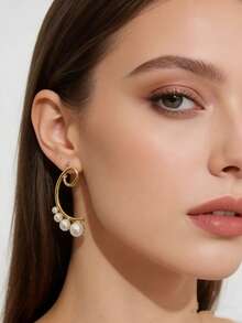 1 Đôi bông tai ngọc trai kiểu Pháp cổ điển, thời trang mới - Nhiều màu - Xem 4