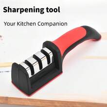 1pc Kitchen Knife Sharpener, Multi-Function 3-Stage Sharpening Stone, Manual Tungsten Steel Knife Sharpening Tool - Multicolor - View 2