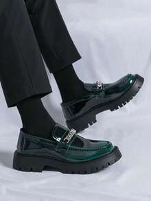 2026新款男士乐福鞋，金属搭扣，厚底，柔软商务一脚蹬皮鞋，亮黑色休闲鞋，韩英软底夏季伴郎婚礼鞋，棕色简约复古莫卡辛鞋，绿色休闲日常鞋，奢华舒适高品质德比鞋，情人节、万圣节、外出装饰婚礼鞋，轻便休闲鞋，时尚休闲鞋，平底尖头通勤办公鞋，绅士社交鞋，新郎鞋，春秋季节送礼佳品 - 綠色 - 查看 5