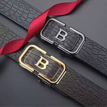 Personalized Design, Zinc Alloy Letter Automatic Buckle Belt, Men's Business Elite Belt, Minimalist Versatile Trouser Belt - Multicolor - View 2