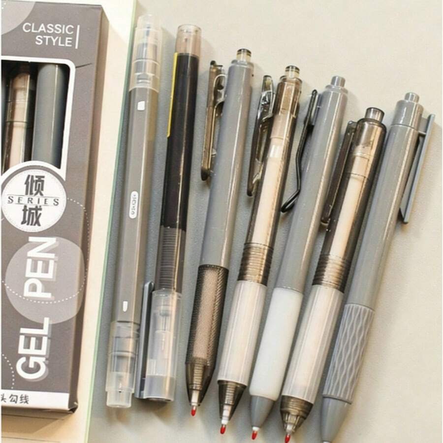 7支/盒可伸缩圆珠笔，纯色，高品质速干墨水，适合学习，黑色碳素墨水，1盒
