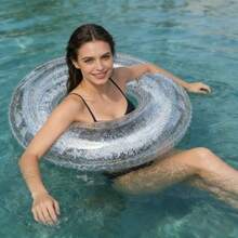 1pc Transparent Sequin Inflatable Swimming Ring, Thick PVC Crystal Swimming Ring Armpit Float, Adult - Clear - View 22