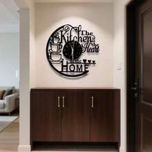 1 chiếc đồng hồ trang trí tường nhà bếp hiện đại bằng kim loại | Đồng hồ kim loại gang - "Nhà bếp là trái tim của ngôi nhà" - Phong cách nhà nông thôn - Dễ dàng lắp đặt - Lý tưởng để trang trí nhà bếp. - màu đen - Xem 3