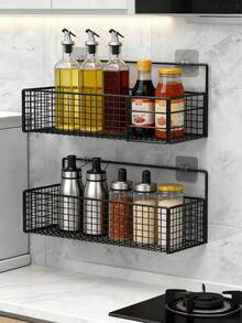 3/6pcs Multi-Function Storage Baskets, Wall Mounted Storage Racks, Adhesive No Drill Shelves, Suitable For Bathroom And Kitchen Organization, Low Allergy Metal, Great For Shampoo, Soap And Essentials - Grid - View 3