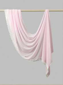 1 pieza Hiyab de unicolor con encaje de contraste para mujer, + Hiyab de viscosa, elegante pañuelo largo de 70x180cm con encaje delicado, pañuelo musulmán ligero y transpirable en múltiples colores, para playa y vacaciones - Gasa con ribete de encaje multicolor - Ver 15