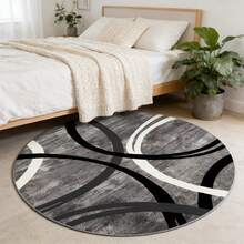 1pc Modern Abstract Line Circle Rug, Green, Black And Beige Design, Bohemian European Style Carpet, Suitable For Ramadan, Great For Living Room, Dining Room, Bedroom And Holiday Decor, Living Room Decor | Contemporary Decor | Easy Clean Material, Carpet Suitable For Living Room Round Rug, Fit For Home, Office, Kids Room, Study, Bedroom, Closet, Plush Rug, Thick Rug, Fluffy Rug, Shaggy Rug, Thick Rug, Fleece Rug, Autumn/Winter Rug, Thick/Plush - Multicolor - View 8