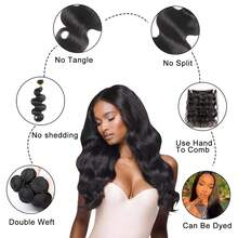 12-32英寸水波纹发束,巴西原生未加工真人发,3束装 - Natural Black - 查看 8