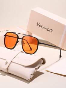 Verywork 1pc Women Advanced Sense Unique Double Beam Design Pilot Frame Superior Quality Elegant Luxury Brand Designer Fashion Eyeglasses Comes With Storage And Wiping Cloth For Ideal Choice For Gift Business Casual Woman Going Out Outfit - 彩色 - 查看 15