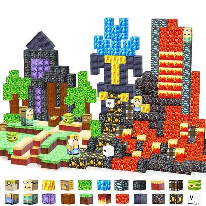 成人熔岩森林磁性积木，互动玩具，适合与朋友聚会，趣味棋盘游戏礼物，奇幻景观搭建玩具，创意休闲积木