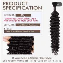 Tóc giả bện số lượng lớn, tóc thật, kiểu sóng sâu, chưa qua xử lý, không có mối nối, kiểu tóc tết Boho, tóc nối số lượng lớn từ tóc thật, tóc Remy Brazil. - Natural Black - Xem 8