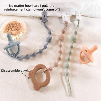 3 piezas Cadenas de chupete con diseño de oso lindo (con clips de plástico en colores surtidos), correas antiperidida para juguetes de dentición de bebé, cadenas de dentición de silicona, correas antiperidida para chupetes de dentición, también se pueden usar como correas para ropa