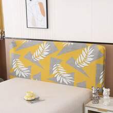 1pc Stretchable Milk Silk Headboard Cover, All Inclusive, Simple Geometric Pattern Design, Soft Polyester Fiber Fabric, Modern Style Bedroom Furniture Protective Cover Suitable For Single And Double Beds - Yellow - View 3