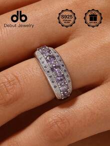 1pc S925 Sterling Silver Wide Purple Engagement Ring For Women, Couple's Token For Valentine's Day, Unique Accessory For Commute, Dating, Wedding, Celebration, Suitable For Daily Wear, Weddings, Holidays Like Easter, Halloween, Valentine's Day, Mother's Day, Birthday, Comes With Gift Box - Wide Band Purple Women's Ring - View 10