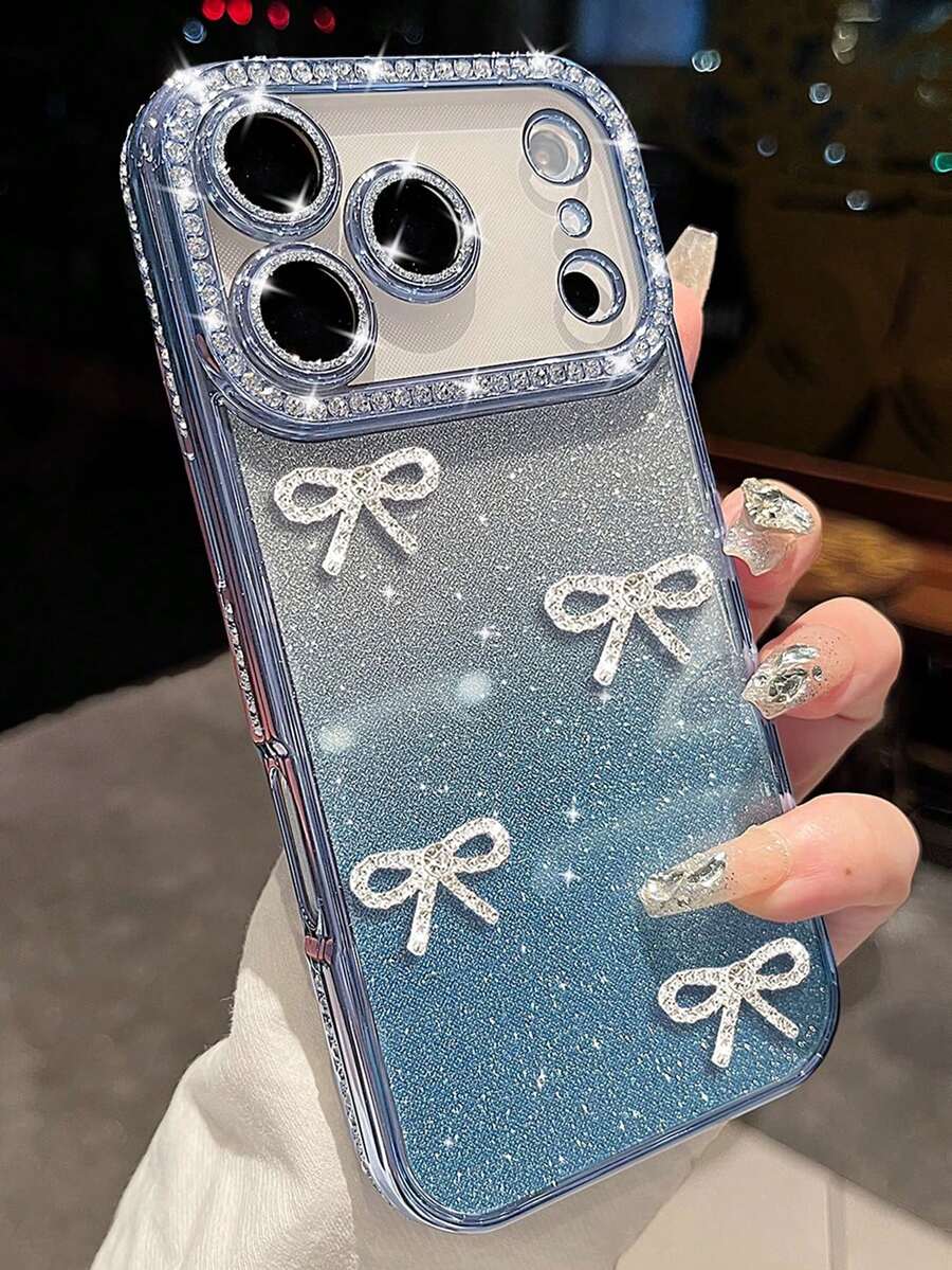 奢華可愛亮片水鑽蝴蝶結相機保護手機殼，適用於 iPhone 17 Pro Max 17 Pro 17 16 Pro Max 16 Pro 16 15 Pro Max 15 Pro 15 14 13 17 Air，波浪邊軟殼，送給女孩與女性的禮物