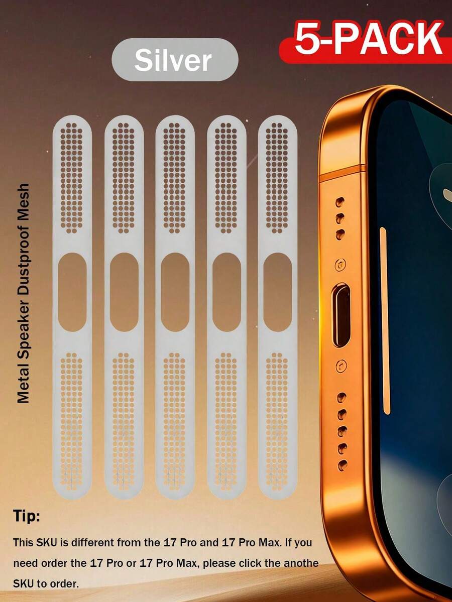 XINHONGYU Bộ 5 miếng ốp bảo vệ loa bằng kim loại, phù hợp với dòng 17 Pro Max/17 Air/16 Pro Max/16/15/14/13/12, được làm từ chất liệu kim loại bền chắc, có các màu: Đen/Bạc/Cam vũ trụ/Vàng/Xanh lá cây/Đỏ/Xanh dương/Tím/Titan sa mạc, v.v.
